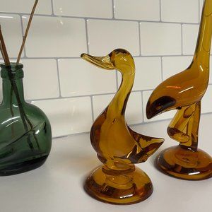 Vintage Viking Amber Glass Epic 1316 5 Inch Duck Figurine MCM Retro
